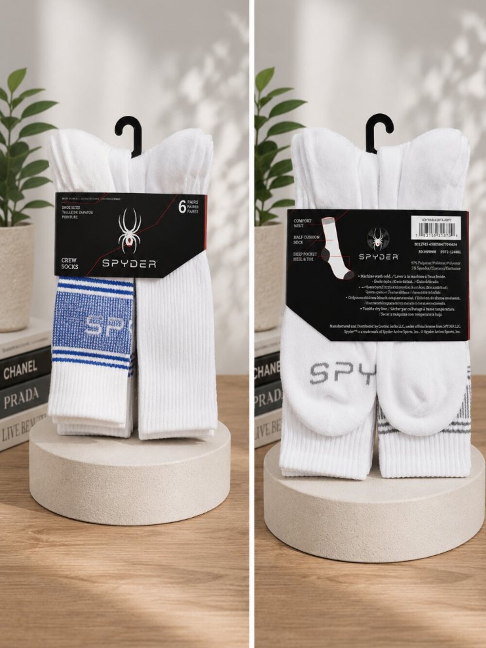 Spyder Men's Crew Socks 6 Pack Multicolor Cushioned Shoe Size 6-12 NIP